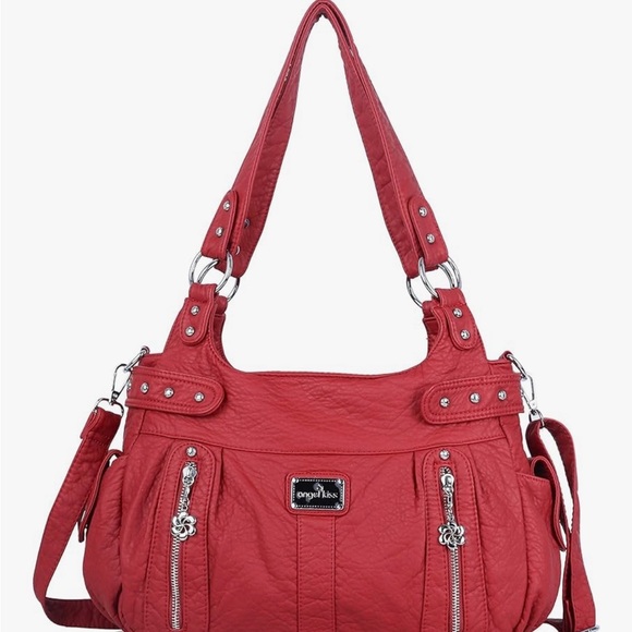 Angel Kiss Red Shoulder Bag with Silver Hardware and Versatile Design - Picture 1 of 12
